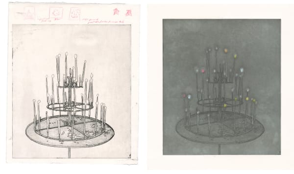 Michael Krueger Light for Day, 2023 softground etching with aquatint proof and final state 14.50 x 11.25 inches edition of 5