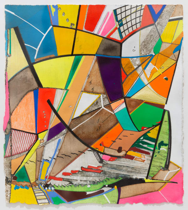 Max Van Pelt An ear for stories, 2020 coffee, Rives BFK paper, gouache, ink collagraph, colored pencil, graphite, acrylic ink and paint, archival pen 7.5 x 6.5 inches