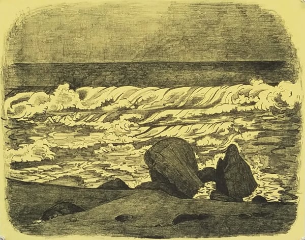 Nancy Friese Seacoast Rocks, 2019 lithograph on paper 12 x 15 inches edition of 15 (Edition record)