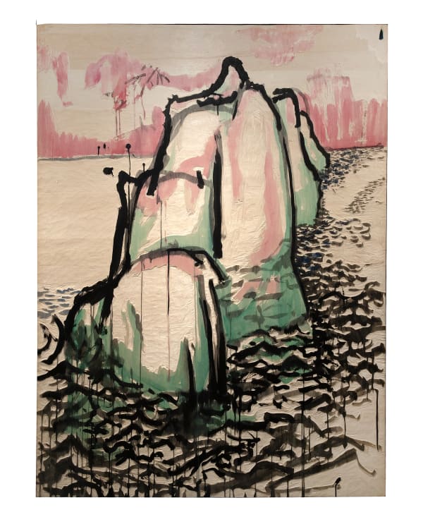 Daniel Heyman Carving Rocks, 2021 watercolor on wood 48 x 36 inches