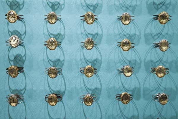 Donnamaria Bruton Bling, 2002 100 bracelets with hand drawn cameo 72 x 72 inches overall