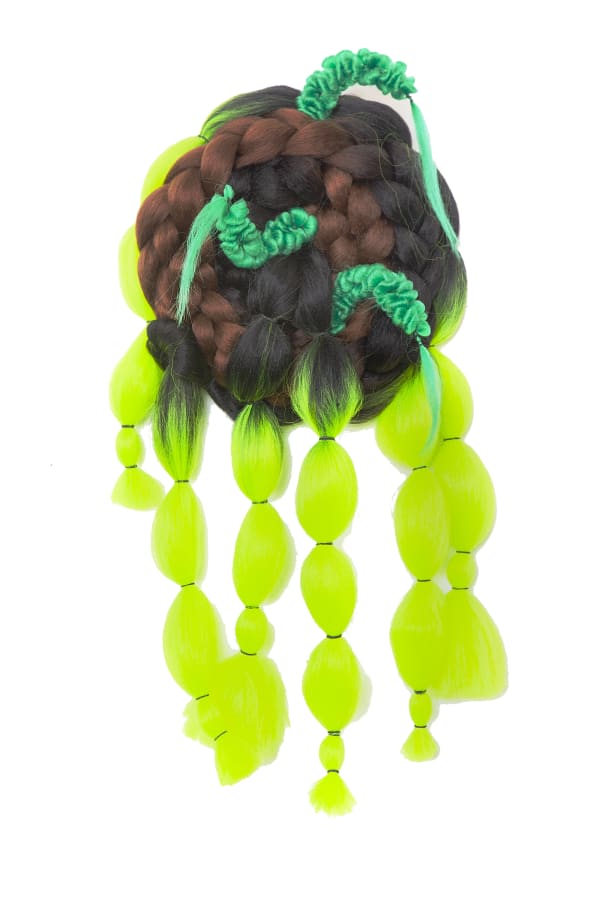 Nafis M. White Oculus (Black, Sepia, Clover, Chartreuse), 2021 Hair, Embodied Knowledge, Ancestral Recall, Audacity of Survival, Bobby Pins 30 x 14 x 9 inches