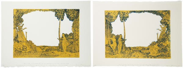 Serena Perrone Janus Series (I also wanted one piece of ground...) and (One for sorrow, two for joy...), 2019 Signed, Titled, Numbered and Dated screen print on paper 11 x 30 inches overall edition of 10