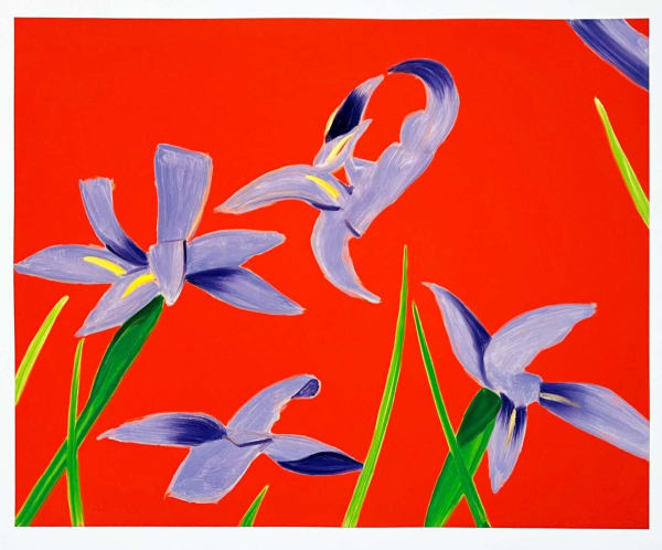 Alex Katz, Purple Irises on Red, 2023