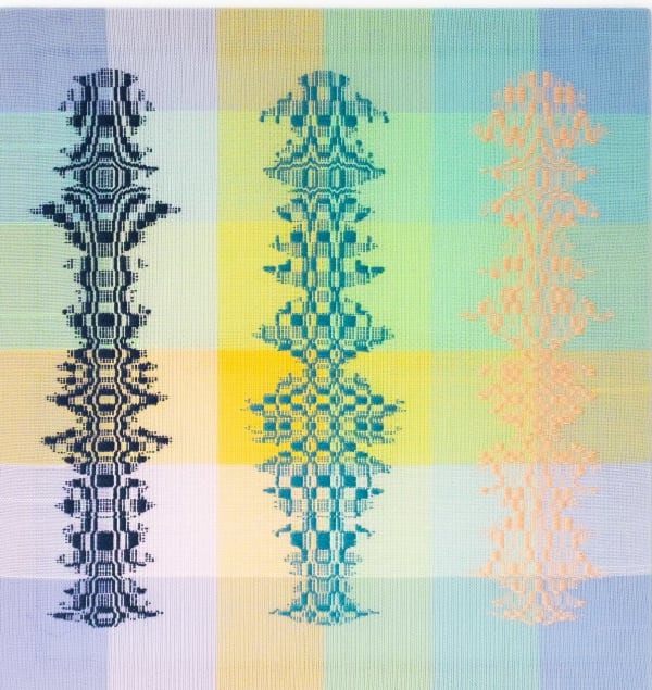 Cecilia Charlton, Three beings [navy-teal-peach on pastel ground], 2022