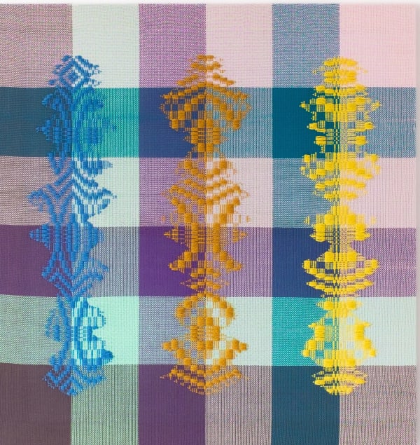 Cecilia Charlton, Three beings [peach-teal-navy on pastel ground], 2022