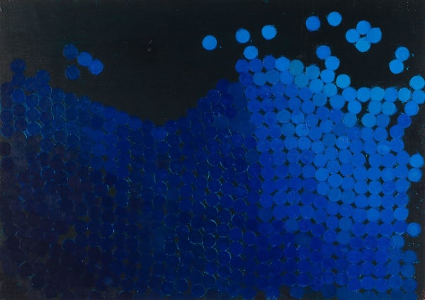 Wilhelmina Barns-Graham, Blue Disks on Black no.3 (Wind on Waves Series), 1971