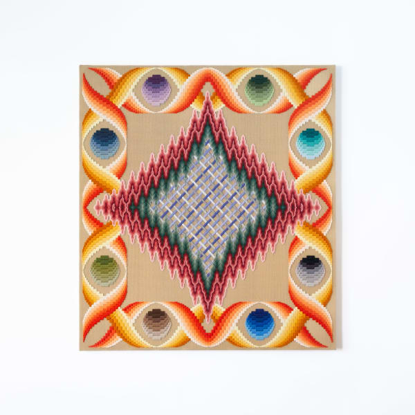 Cecilia Charlton, sky-mask bearing the hint of eyes, or of a mouth, or perhaps both [pink-green psychic portal], 2024