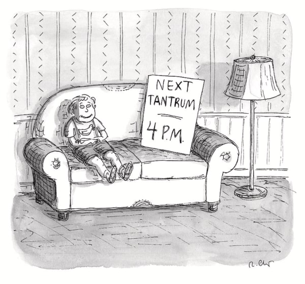 Roz Chast Tantrum Schedule, Apr. 15, 2019 ink on paper 7 x 7 inches (image) 11 x 8.5 inches (sheet) (CHAST 137)
