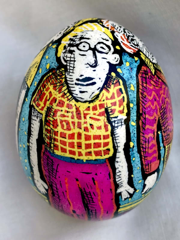 Roz Chast Four Tall Men, 2020 eggshell, dye and polyurethane 2.25 x 1. 625 inches (CHAST 156)