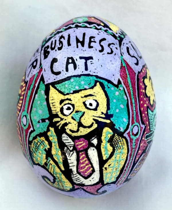Roz Chast Cat, 2020 eggshell, dye and polyurethane 2.25 x 1. 625 inches (CHAST 170)