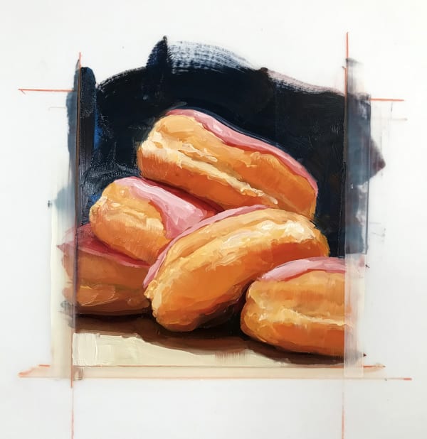 Emily Eveleth Odalisque (Bordered), 2020 oil and colored pencil on Mylar 8 x 8 inches (image) (Eveleth 3)