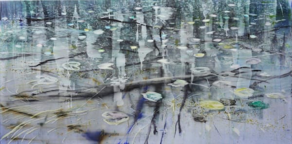 abstracted image of pond in blues and greens