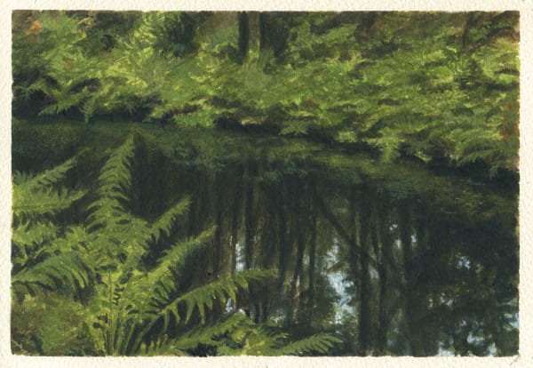 Dozier Bell Monhegan harbor, sunset, 2020 watercolor on paper 3.5 x 9.25 inches