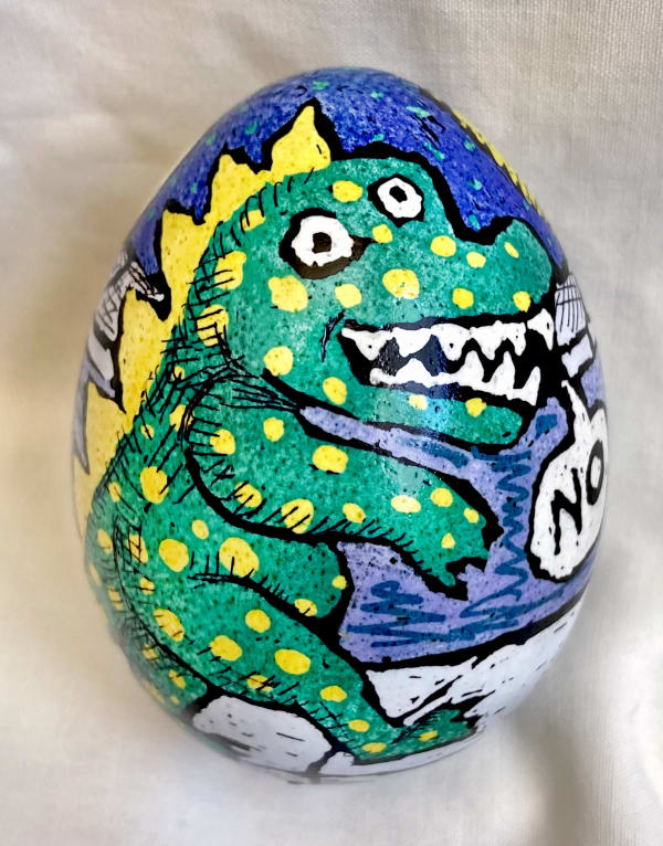 Roz Chast Man and Beast, 2022 eggshell. dye and polyurethane 2.25 x 1.625 inches (CHAST 400)