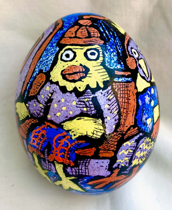 Roz Chast Subway Birds, 2022 eggshell. dye and polyurethane 2.25 x 1.625 inches (CHAST 398)