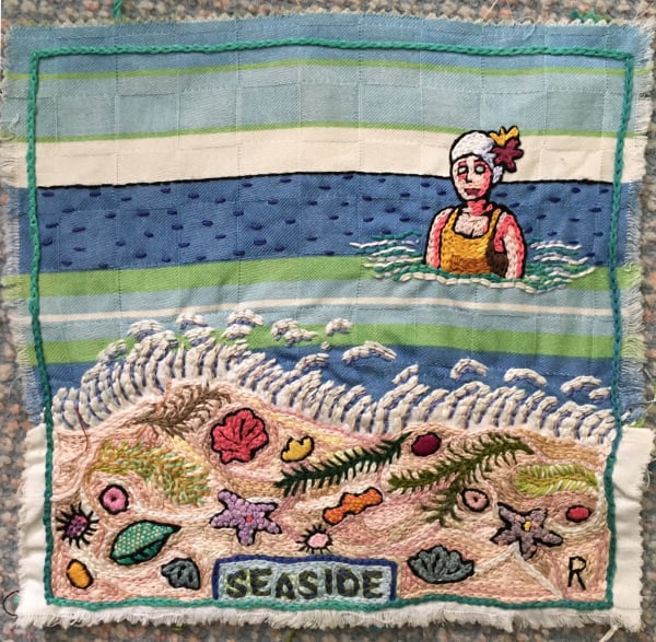 Roz Chast Seaside, 2020 hand embroidery 12 x 12 inches (CHAST 14)