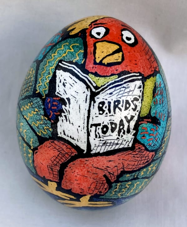 Roz Chast Birds on a Sofa, 2020 eggshell, dye and polyurethane 2.25 x 1. 625 inches (CHAST 250)