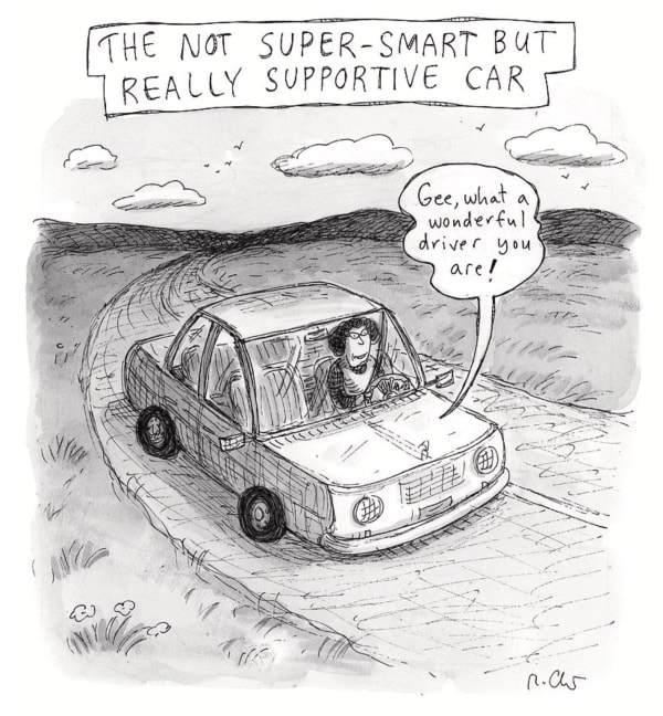 Roz Chast Really Supportive Car, Aug. 27, 2018 ink on paper 8 x 7.5 inches (image) 10.75 x 8.5 inches (sheet) (CHAST 185)
