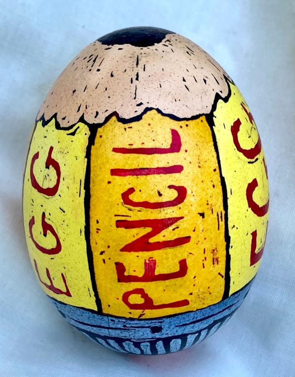 dyed egg showing fat pencil