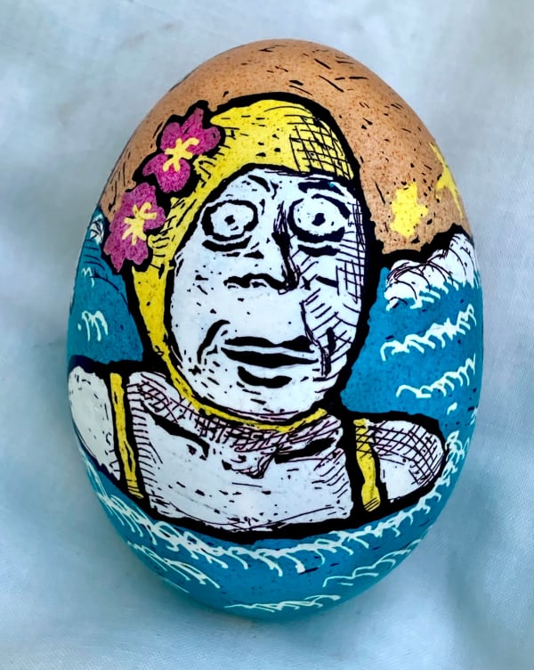dyed eggshell showing woman in water