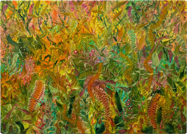 painting with dense floral imagery