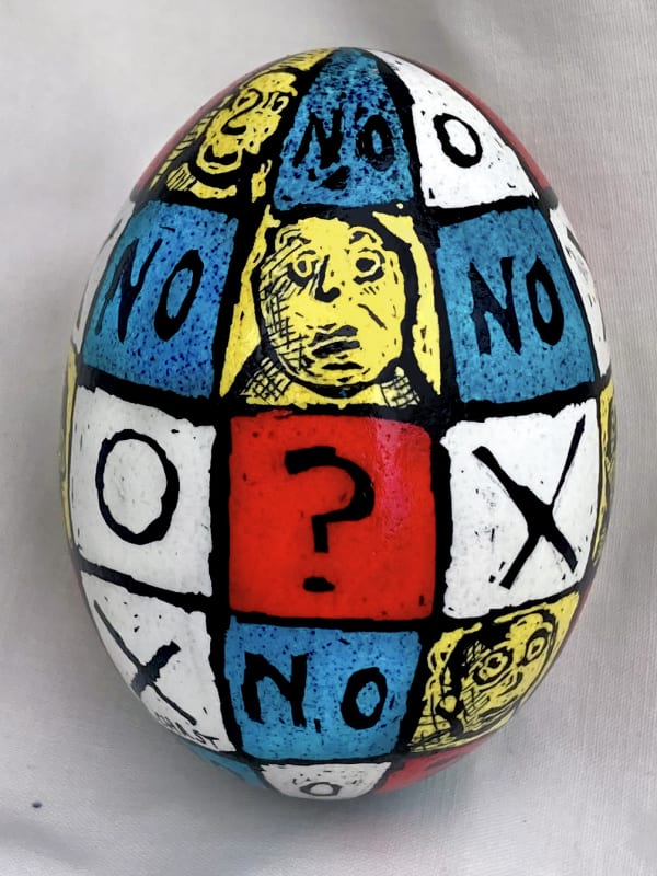 Roz Chast Tic Tac No, 2020 eggshell, dye and polyurethane 2.25 x 1. 625 inches (CHAST 163)