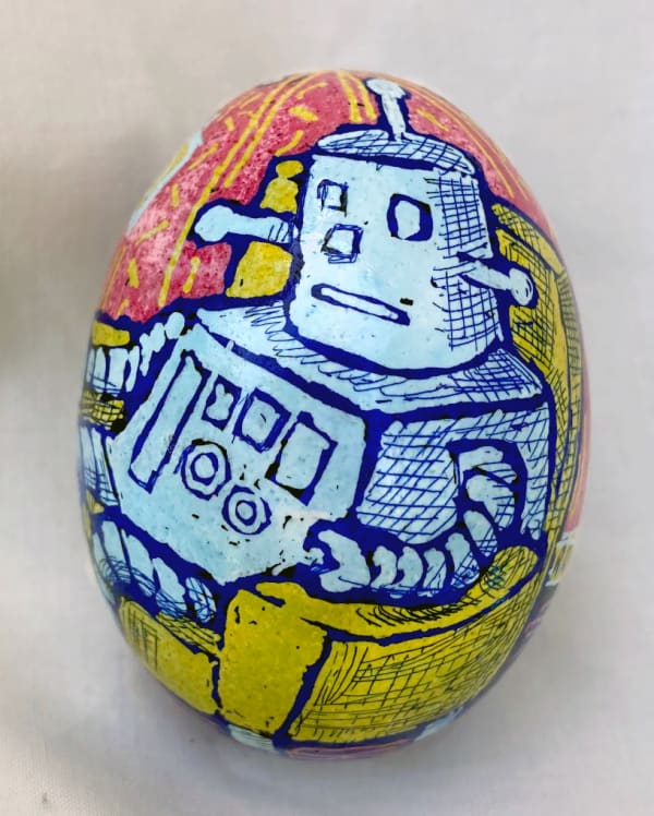 Roz Chast Robot at Home, 2020 eggshell, dye and polyurethane 2.25 x 1. 625 inches (CHAST 46)