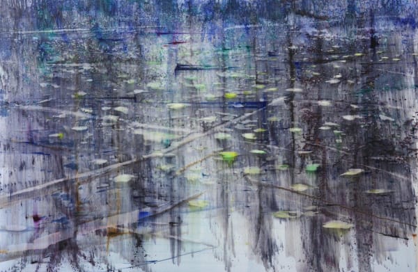 abstracted image of pond in blues and greens