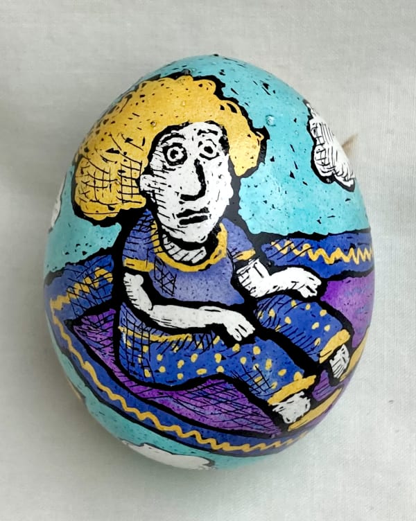 Roz Chast Flying Carpets, 2021 eggshell, dye and polyurethane 2.25 x 1. 625 inches (CHAST 258)