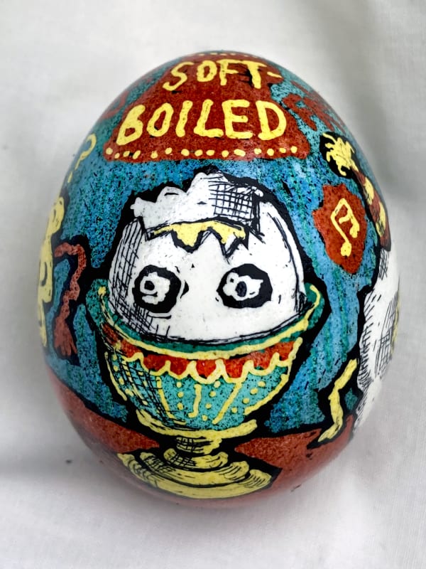 Roz Chast Eggs, 2020 eggshell, dye and polyurethane 2.25 x 1. 625 inches (CHAST 159)