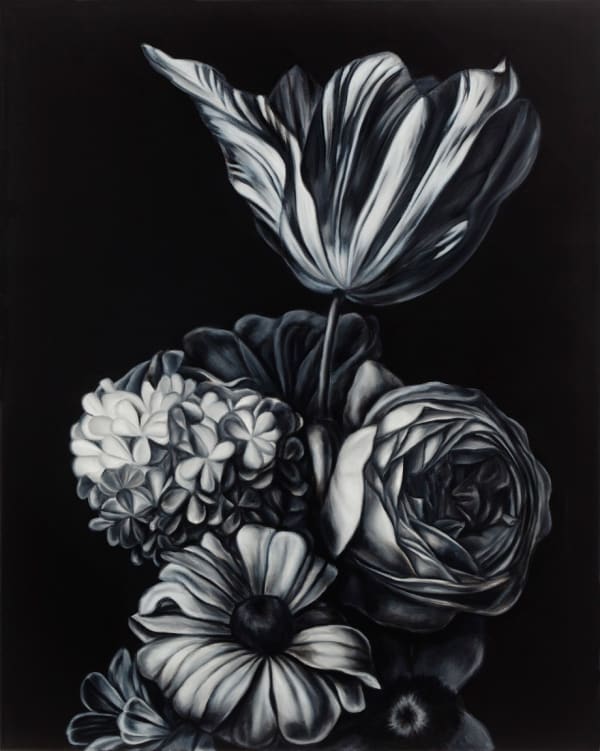 black and white painting of flowers