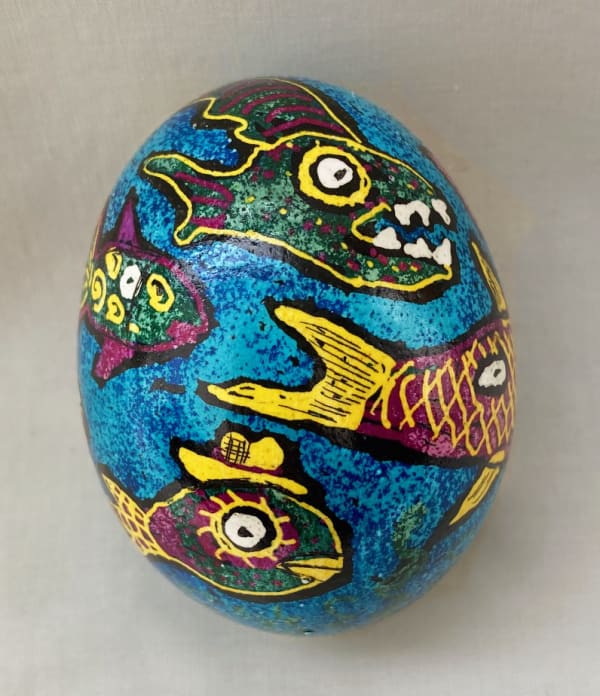 Roz Chast Blue Fish, 2020 eggshell, dye and polyurethane 2.25 x 1. 625 inches (CHAST 37)