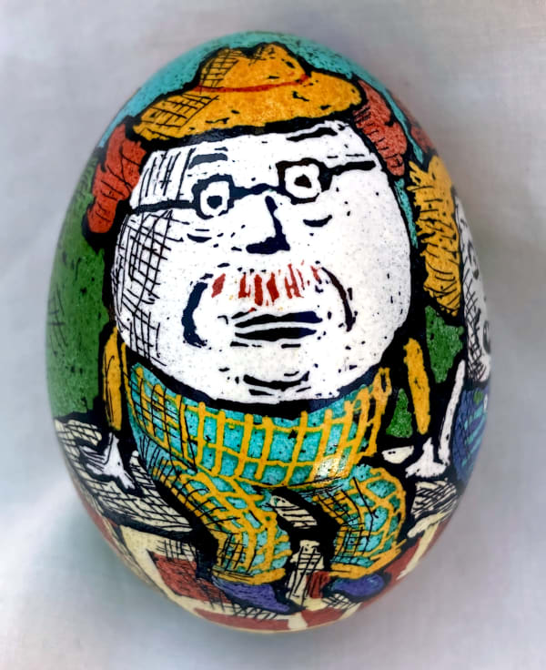 Roz Chast Humpties, 2022 eggshell. dye and polyurethane 2.25 x 1.625 inches (CHAST 394)
