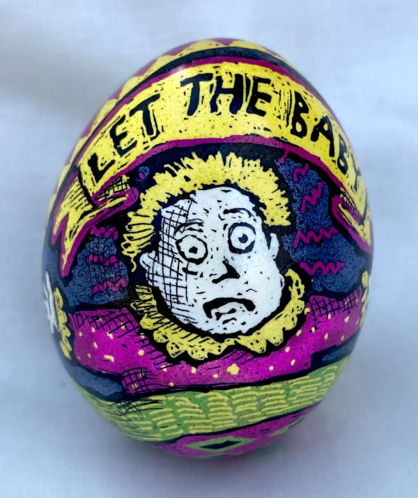 Roz Chast Let the Baby Have His Bottle, 2020 eggshell, dye and polyurethane 2.25 x 1. 625 inches (CHAST 252)