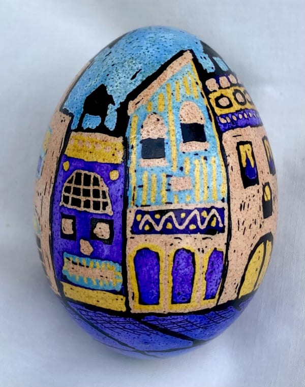 pysanky egg showing buildings