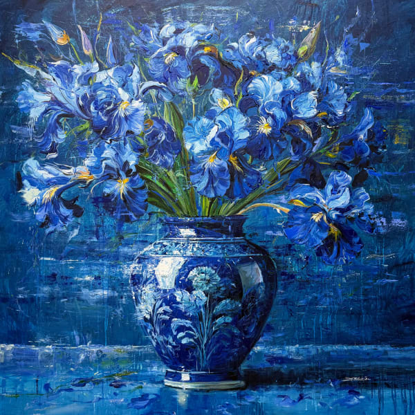 "Blue Garden painting by Eric Alfaro artist from Cuba, based in the United States. Available at Carousel Fine Art