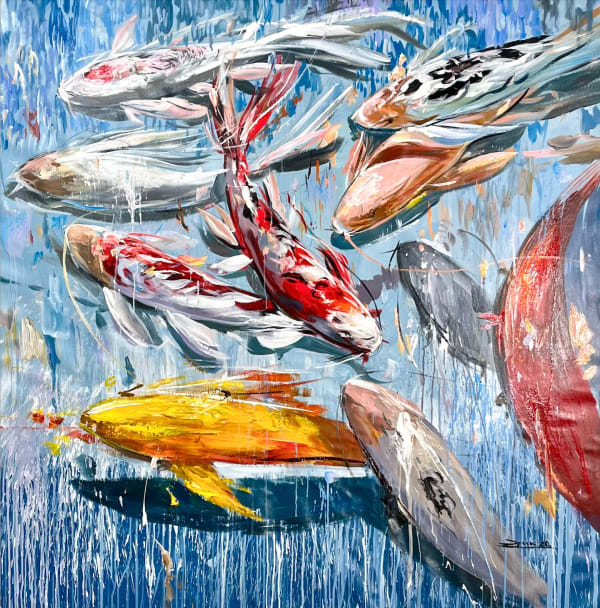 “Dancers” painting by Eric Alfaro artist from Cuba, based in the United States. Available at Carousel Fine Art Miami. The artist’s technique transforms acrylic paint with his spatula into unforgettable imagery. His impasto texture captivates, while his use of color and contrast adds striking depth. Colors of this work : Blue, Red, Pink, White, Purple, Orange, Yellow, Brown, Beige, Grey, Black