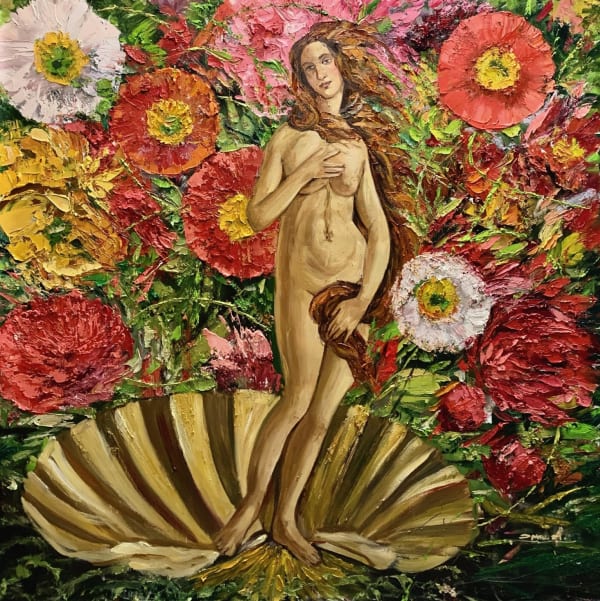 “Venus with flowers”, painting by Eric Alfaro artist from Cuba, based in the United States. Available at Carousel Fine Art Miami.
