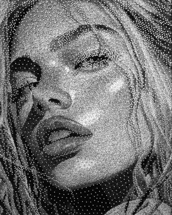 “One Word” , white thread on black board artwork by Nemo Jantzen artist from The Netherlands. Available at Carousel Fine Art.