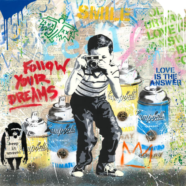 “Smile”, serigraph by Mr. Brainwash artist from France, based in L.A. Available at Carousel Fine Art Atlanta.