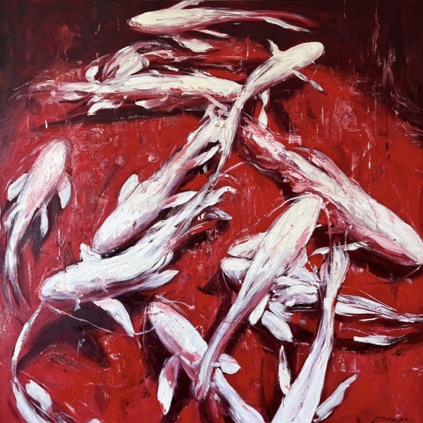 “Scarlet”, painting by Eric Alfaro artist from Cuba, based in the United States. Available at Carousel Fine Art Atlanta.
