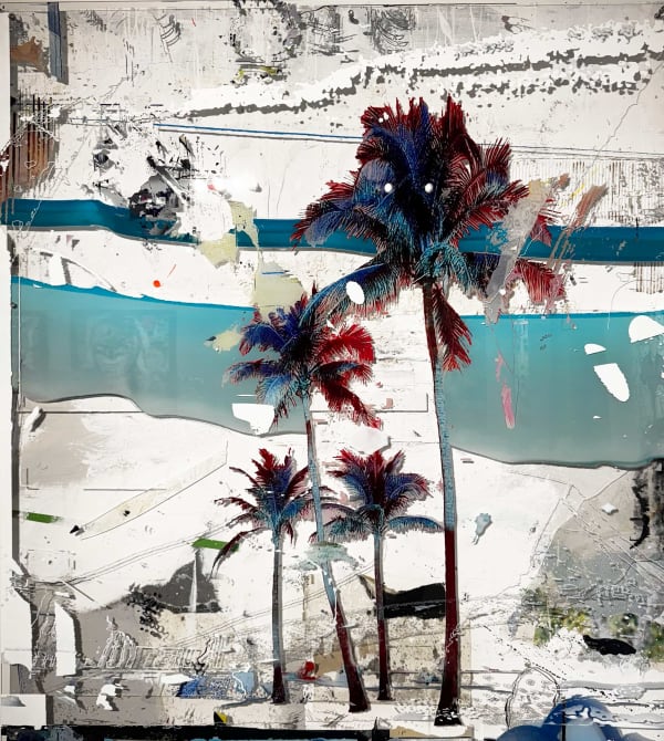 “Sunrise Blue" mixed media artwork by Gregory Watin, artist from France. Available at Carousel Fine Art.