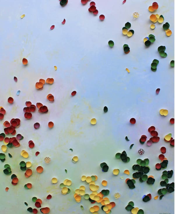 “Luminous Reverie”, mixed media artwork by Larisa Safaryan artist from Armenia, based in L.A. Available at Carousel Fine Art Atlanta.