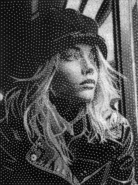 “Next Station” , white thread on black board artwork by Nemo Jantzen artist from The Netherlands. Available at Carousel Fine Art.