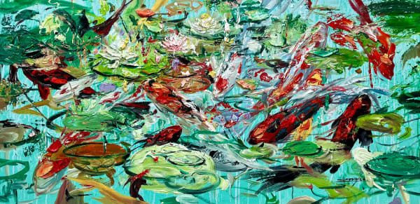 “Teal Pond”, painting by Eric Alfaro artist from Cuba, based in the United States. Available at Carousel Fine Art Miami.