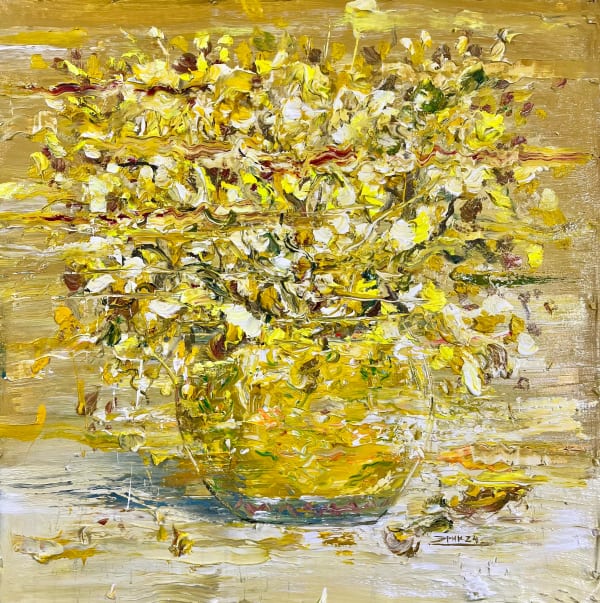 “Golden Petals”, painting by Eric Alfaro artist from Cuba, based in the United States. Available at Carousel Fine Art Atlanta.