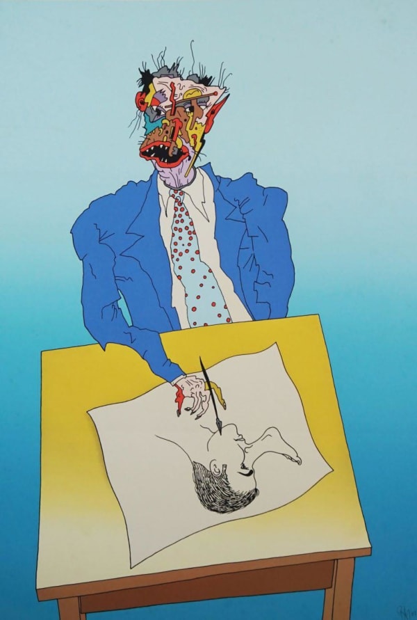 Artista desenhando um monstro, 1984