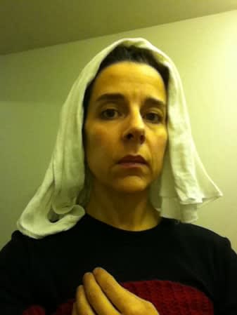 Nina Katchadourian, Lavatory Self-Portrait in the Flemish Style #14 ("Seat Assignment" project, 2010--ongoing), 2011