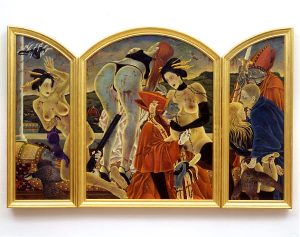 Masami Teraoka, The Cloisters/Ponte Vecchio Quail Hunt, 2007